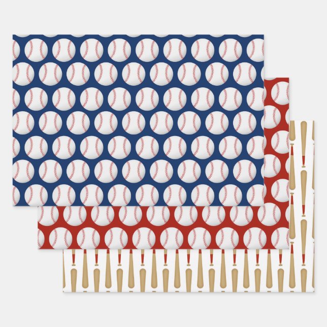 Baseball Sports Pattern Wrapping Paper Sheets (Set)
