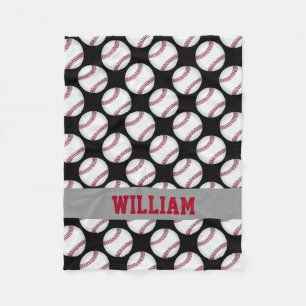 Baseball Sports Personalized Black White Red Fleece Blanket