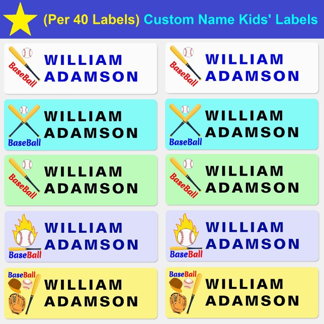 Baseball Sports, Personalized Full Name  Kids' Labels (Kids' Labels
Baseball Labels
Sports Labels
Personalized Labels
Full Name Labels)