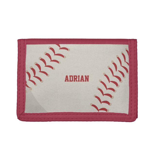 Baseball Sports Personalized Name Kids Trifold Wallet (Front)