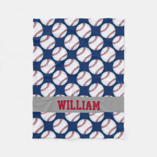 Baseball Sports Personalized Red White Blue Fleece Blanket