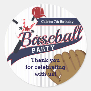 Baseball Sports Pin Striped Birthday Party Favor Classic Round Sticker