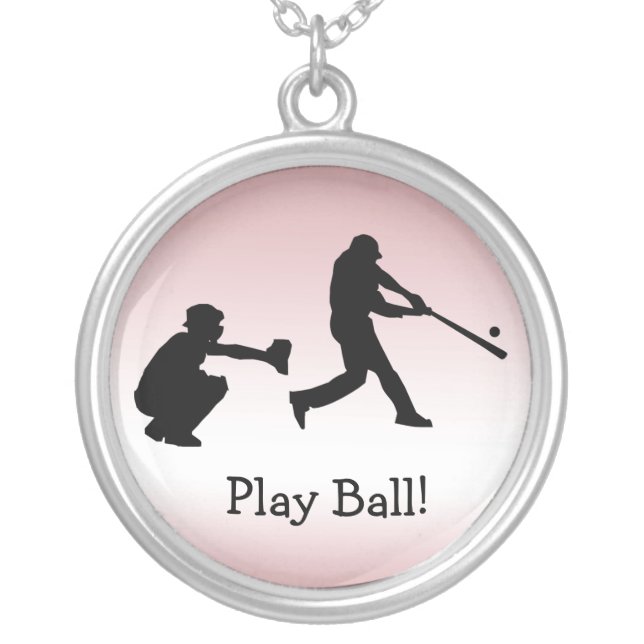 Baseball Sports Pink Girly Play Ball Necklace (Front)