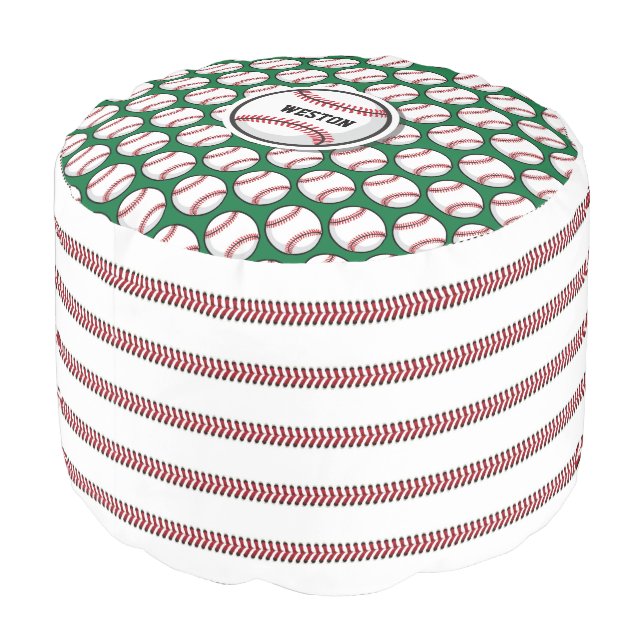 Baseball Sports Player Name Kids Decor Fun Pouf (Angled Back)