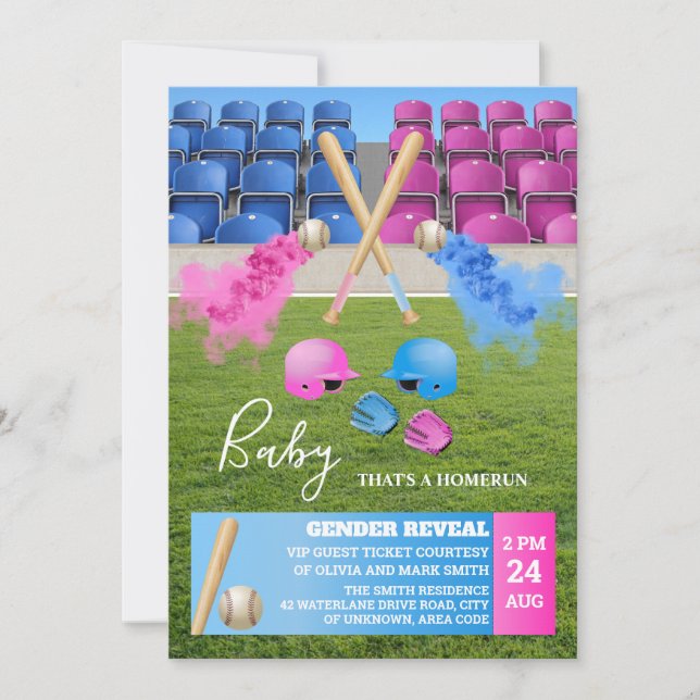 Baseball Sports Smoke Gender Reveal Invitation (Front)