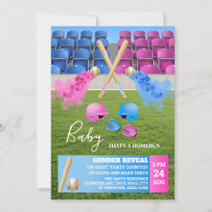 Baseball Sports Smoke Gender Reveal Invitation