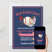 Baseball Sports Theme Navy Blue Wedding Invitation | Zazzle