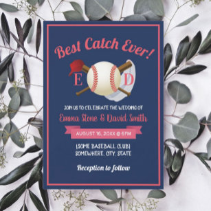 Baseball Sports Theme Navy Blue Wedding Invitation