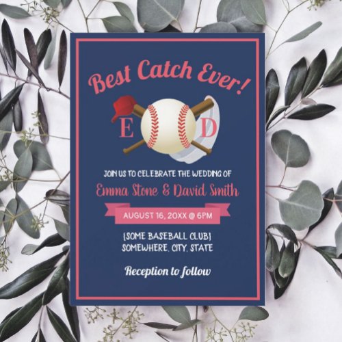 Baseball Sports Theme Navy Blue Wedding Invitation