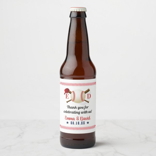 Baseball Sports Theme Wedding Beer Bottle Label (Front)