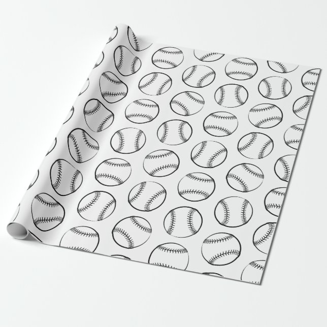 Baseball Sports Themed CUSTOM BACKGROUND COLOR Wrapping Paper (Unrolled)