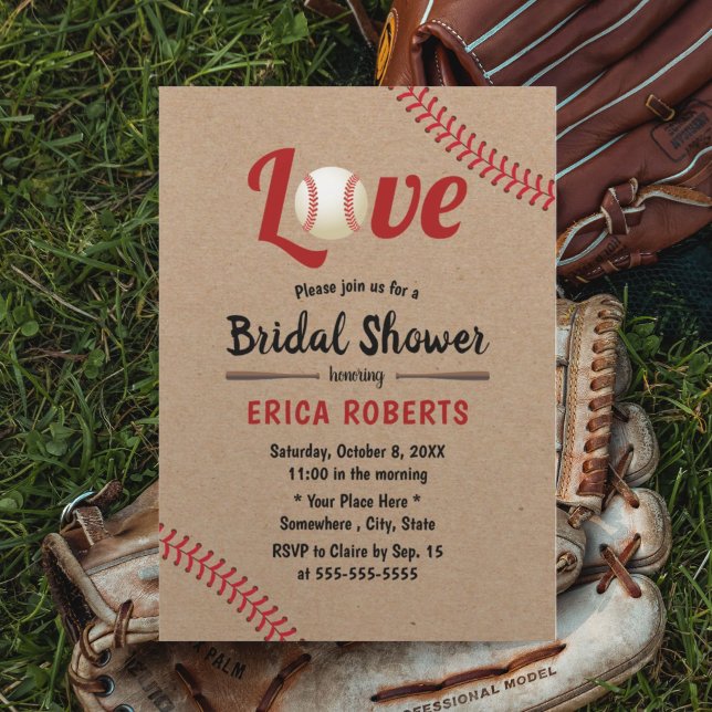 Baseball Sports Wedding Rustic Kraft Bridal Shower Invitation
