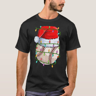 Baseball Sports Xmas Lights Santa Baseball Christm T-Shirt