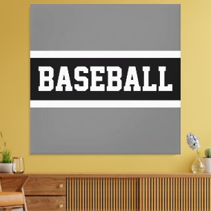 BASEBALL Sporty Athletic Black White Gray Stripes  Canvas Print