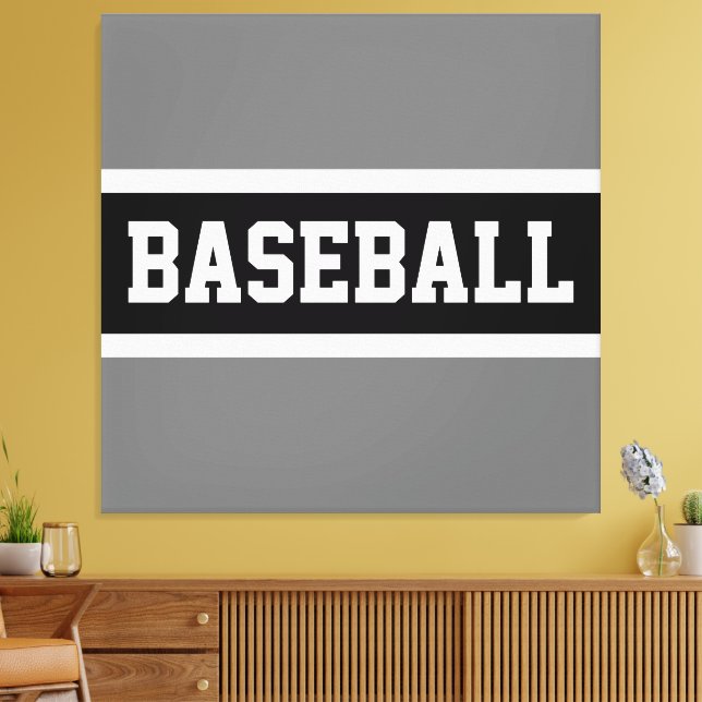 BASEBALL Sporty Athletic Black White Gray Stripes  Canvas Print (Insitu(LivingRoom))