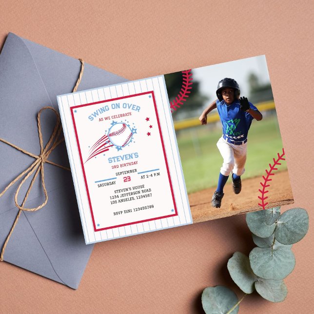 Baseball Sporty Birthday Photo for Kids Invitation (Photo Invitation)