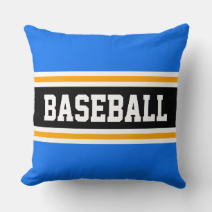 BASEBALL Sporty Bright Blue Orange Black Stripes Throw Pillow