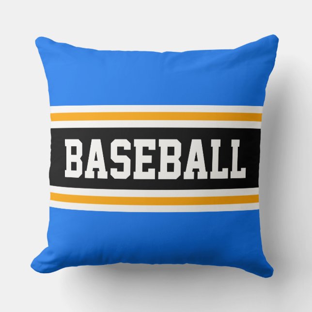 BASEBALL Sporty Bright Blue Orange Black Stripes Throw Pillow (Front)
