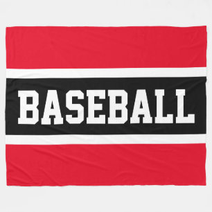 BASEBALL Sporty Bright Red Black White Stripes Fleece Blanket