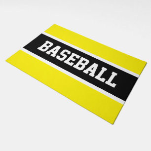 BASEBALL Sporty Bright Yellow Black White Stripes Doormat