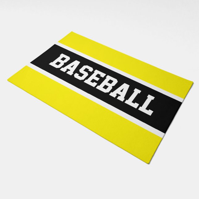 BASEBALL Sporty Bright Yellow Black White Stripes Doormat (Angled)