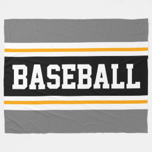 BASEBALL Sporty Gray Yellow Black Athletic Stripes Fleece Blanket