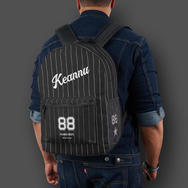 Baseball Sporty Stylish Black White Stripes Cool  Printed Backpack (Baseball Sporty Stylish Black White Stripes Cool Printed Backpack
)