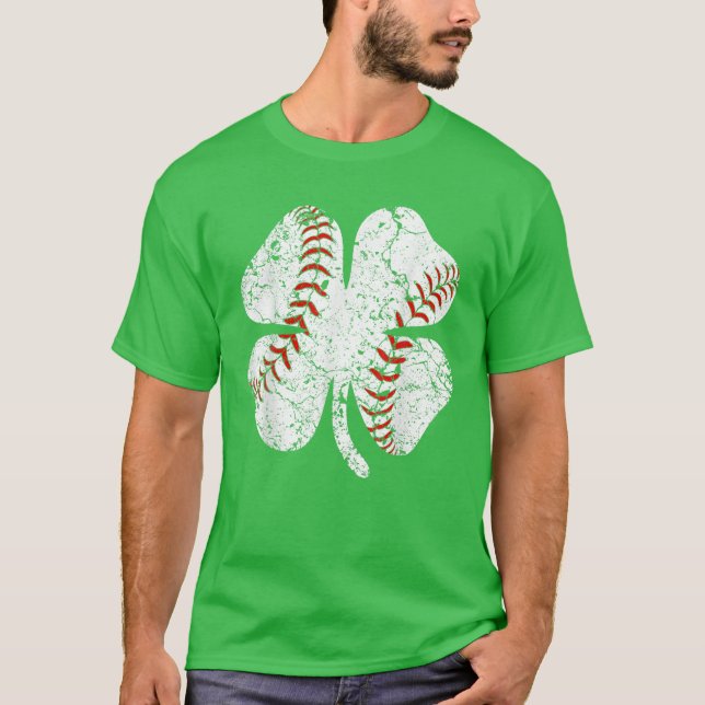 Baseball St Patricks Day Boys Men Catcher Shamrock T-Shirt (Front)
