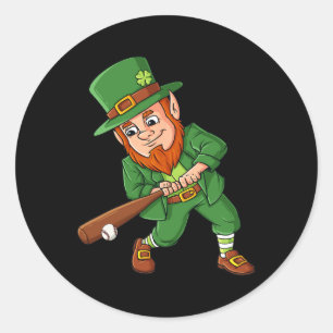 Baseball St Patricks Day Leprechaun Hitter Batter Classic Round Sticker