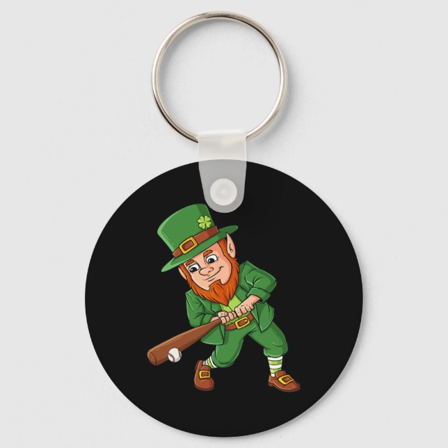 Baseball St Patricks Day Leprechaun Hitter Batter  Keychain (Front)