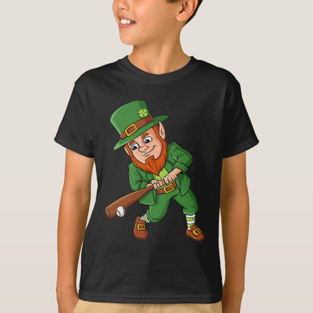 Baseball St Patricks Day Leprechaun Hitter Batter  T-Shirt (Front)