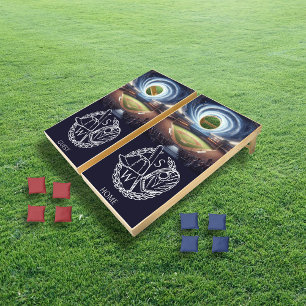 Baseball Stadium Monogram Initial Typography Cornhole Set