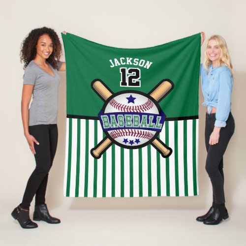 Baseball  Star _ Dark Blue and Green Fleece Blanket