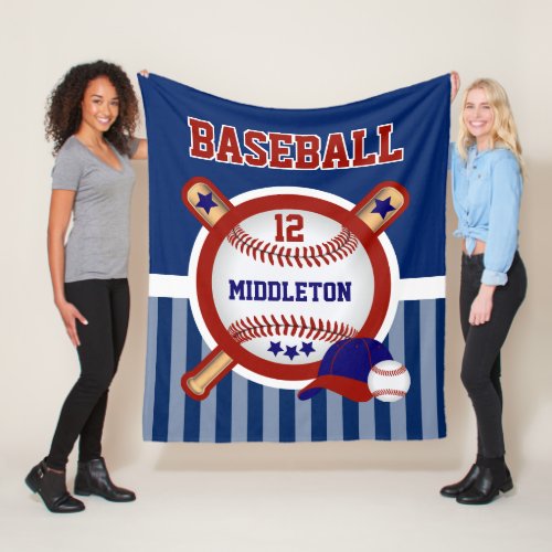 Baseball Star in Dark Blue and Red Fleece Blanket