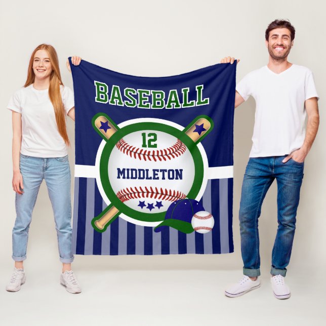 Baseball Star in Dark Green and Blue Fleece Blanket (In Situ)