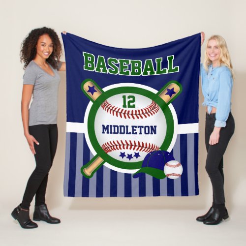 Baseball Star in Dark Green and Blue Fleece Blanket