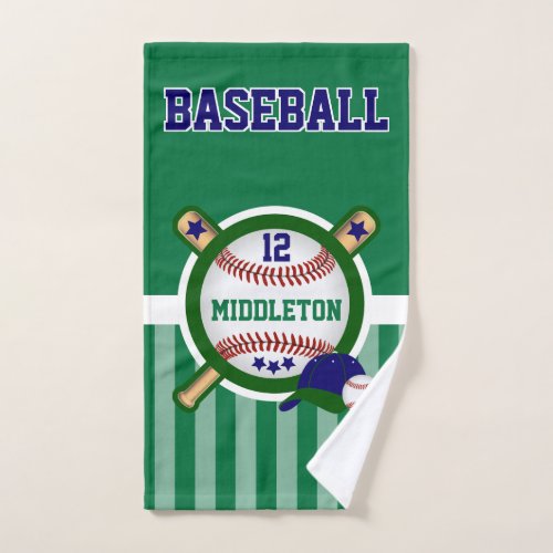 Baseball Star in Green and Dark Blue Hand Towel