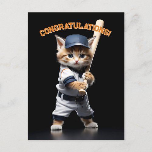 Baseball Star Kitten Postcard