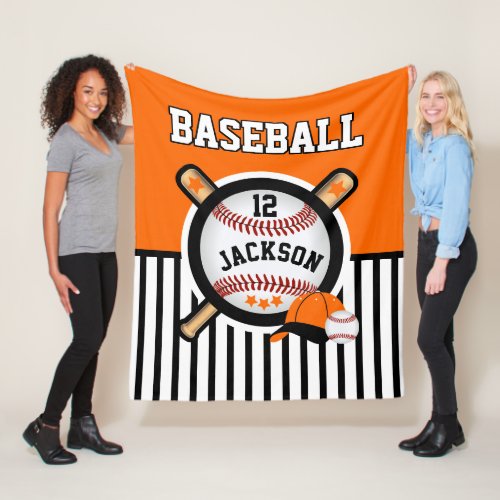 Baseball  Star _ Orange and Black Fleece Blanket