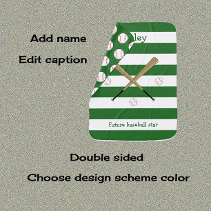 Baseball star personalized green striped baby blanket