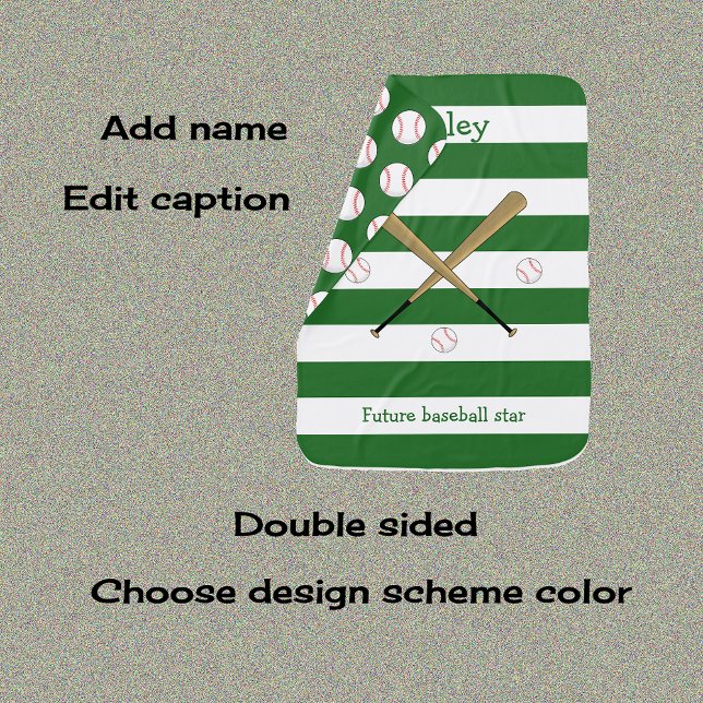 Baseball star personalized green striped  baby blanket (Creator Uploaded)