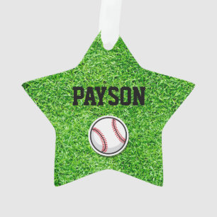 Baseball Star Sports Player NAME Ball Green Grass  Ornament