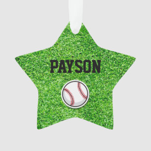 Baseball Star Sports Player NAME Ball Green Grass  Ornament
