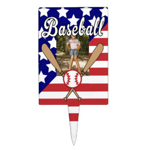 Baseball stars and stripes photo frame cake topper
