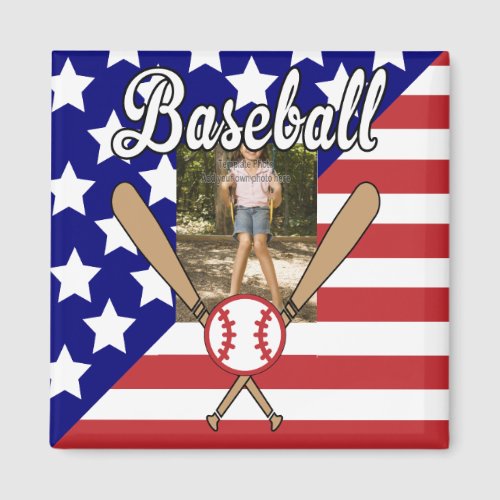 Baseball stars and stripes photo frame magnet