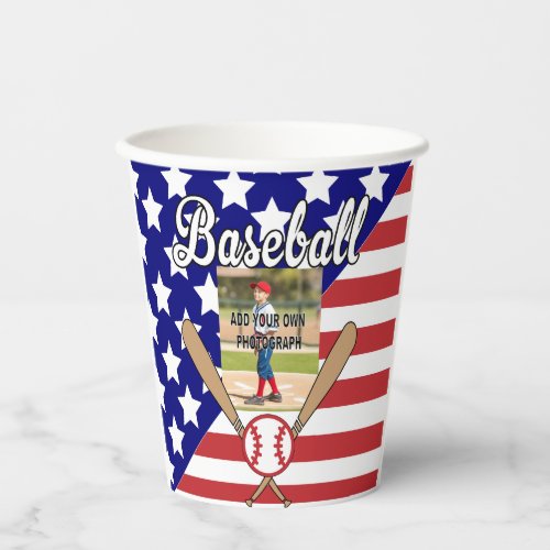 Baseball stars and stripes photo frame paper cups
