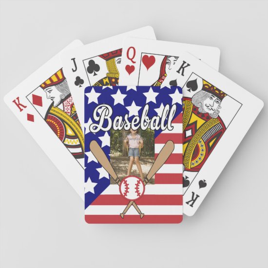 Baseball stars and stripes photo frame playing cards