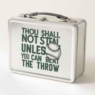 Baseball Stealing Humor Shirt Metal Lunch Box
