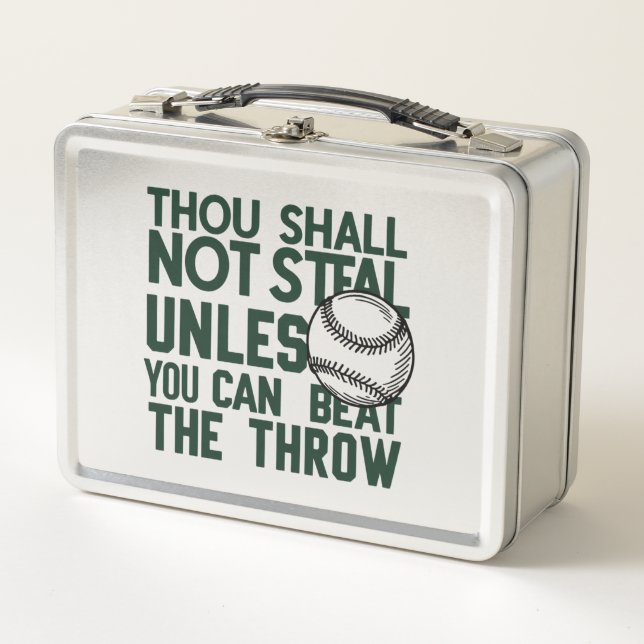 Baseball Stealing Humor Shirt Metal Lunch Box (Front)