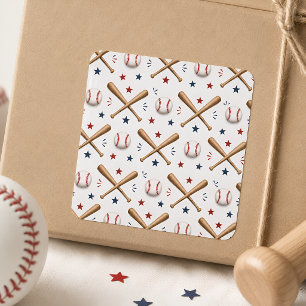 Baseball Sticker Red Blue Stars Bat Ball Pattern